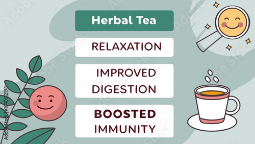 Herbal tea benefits for relaxation digestion and immunity boosting healthy tea lifestyle infographic