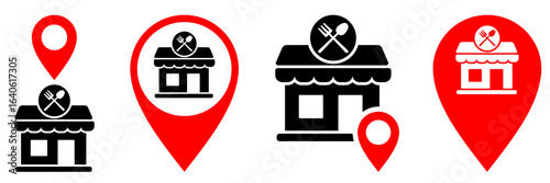 Restaurant location with pin map vector for dining, food delivery, and local cuisine. Perfect for illustrating dining guides, food apps, and popular eatery locations on a map.