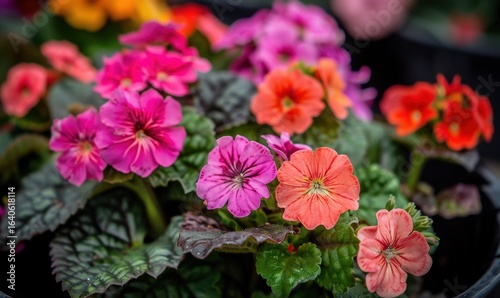 Colorful primrose flowers blooming displaying spring beauty and freshness