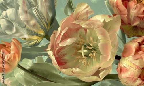Elegant tulip flowers with soft petals in artistic floral still life