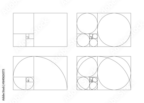 Golden ratio harmony proportions vertical templates collection. Fibonacci arrays set. Fibonacci numbers, geometric shapes. 