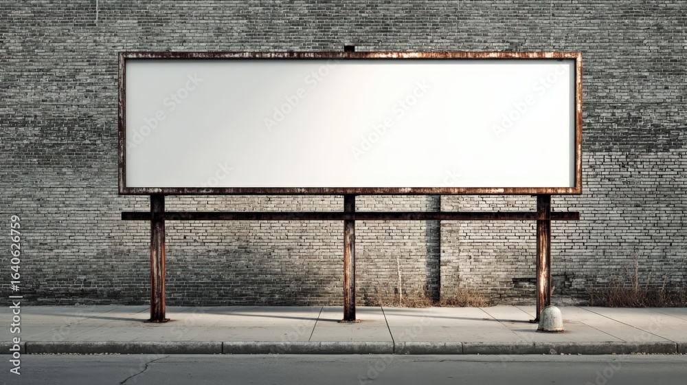 Fototapeta premium Blank Billboard Mockup Against Brick Wall, Perfect for Urban Advertising and Creative Design