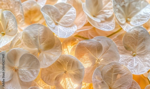Gentle floral cluster macro close up of soft petals and warm natural light