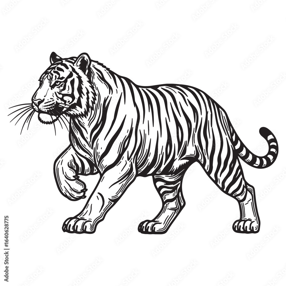 Obraz premium tiger prowling forward, a stunning illustration for impactful designs