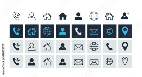 Vector illustration of set of business and communication icons in different styles isolated on white background