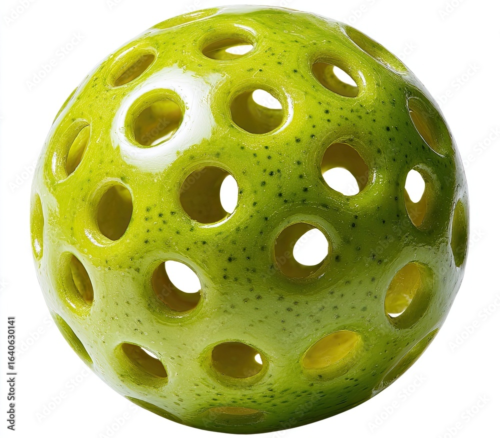 Fototapeta premium A vibrant lime-green sphere, intricately pierced with numerous circular holes
