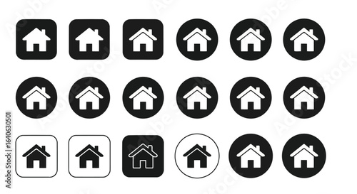 Vector illustration of collection of home icons in various shapes isolated on white background