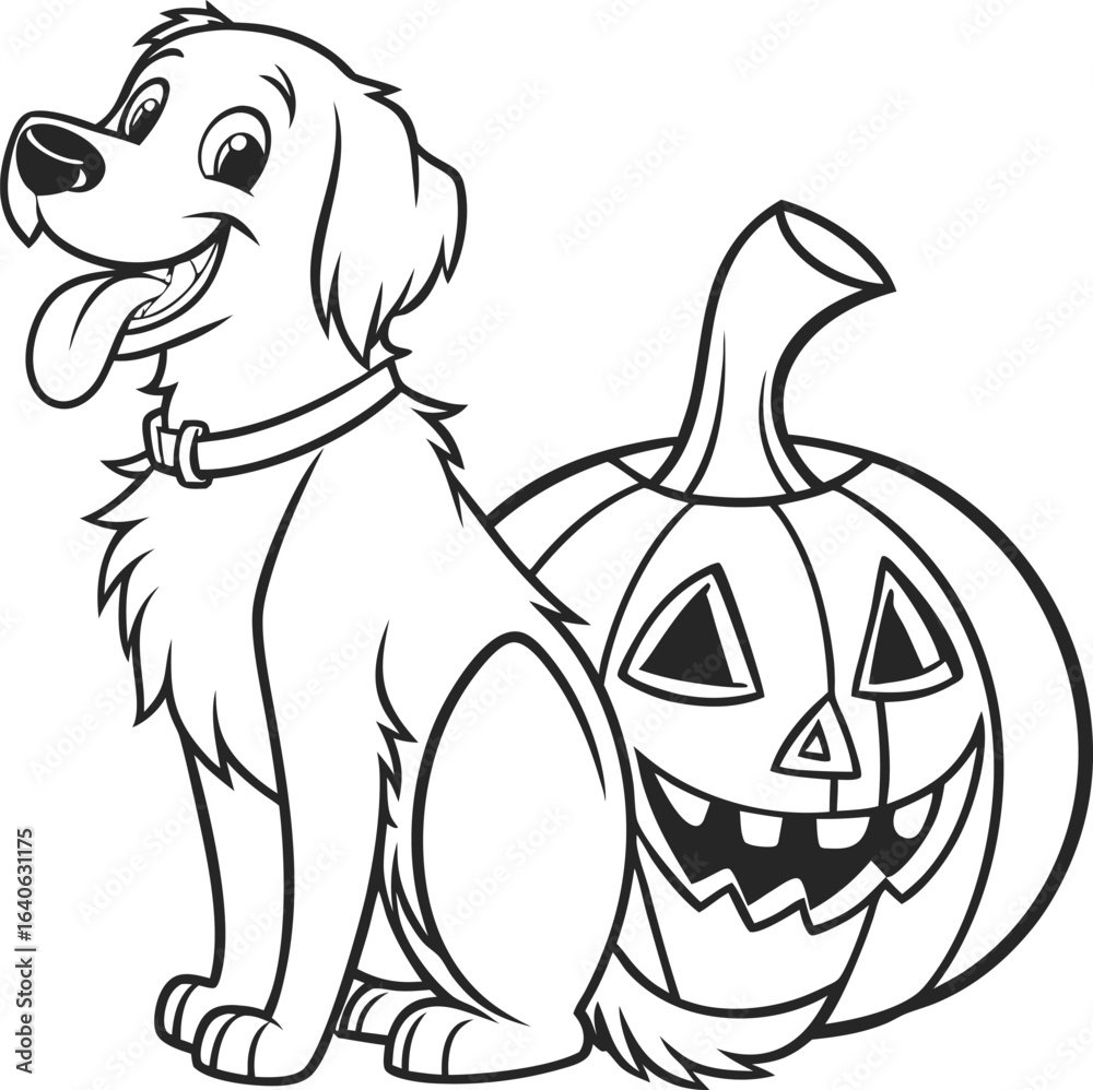Obraz premium Retriever dog with pumpkin vector, Halloween vector file