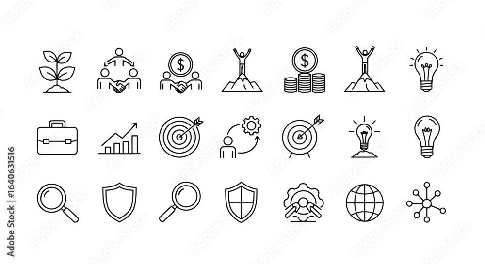 Fototapeta premium Vector illustration of business and strategy icons for growth, success, and teamwork