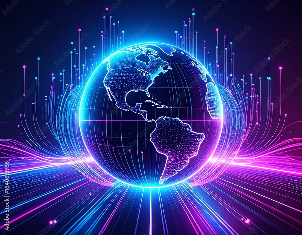 Fototapeta premium Artificial Intelligence Concept with Holographic Globe and Data Streams