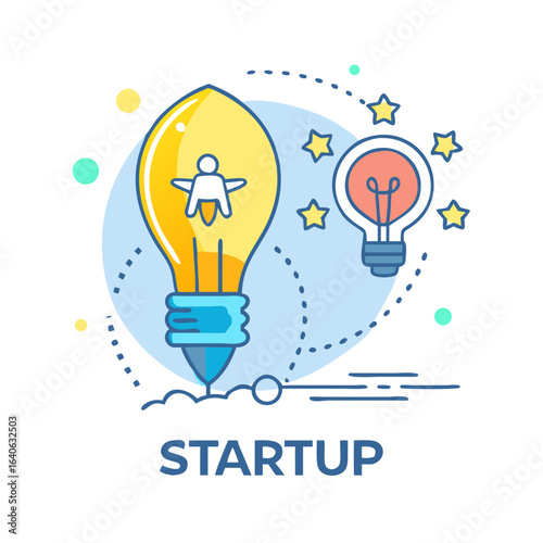 Search:
Startup launch concept with lightbulb idea connected to a rocket. Business innovation, creativity, and growth metaphor. From new idea to realization and success. ... See More
