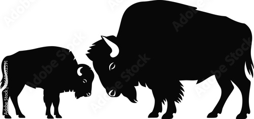 Bison and Calf Silhouette Wildlife Vector