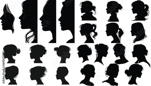Woman profile silhouettes, diverse EPS