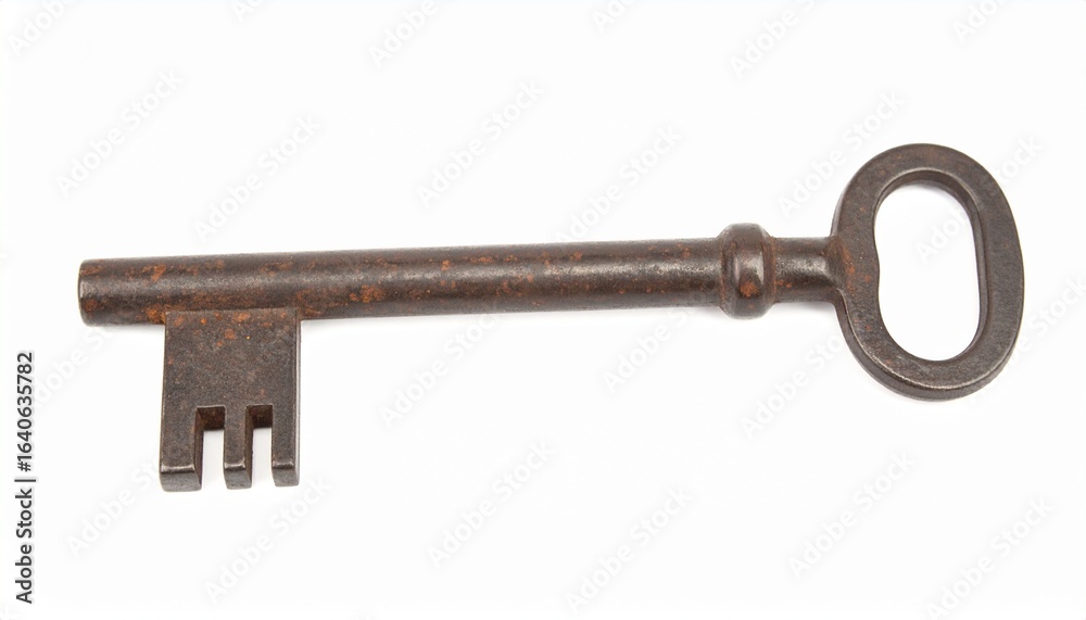 An old, rusty antique skeleton key isolated on a white background, symbolizing access, security, and opportunity An old, rusty antique skeleton key isolated on a white background, symbolizing access, security, and opportunity