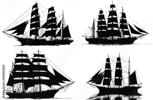 Sailing Ships, Silhouette, Maritime EPS