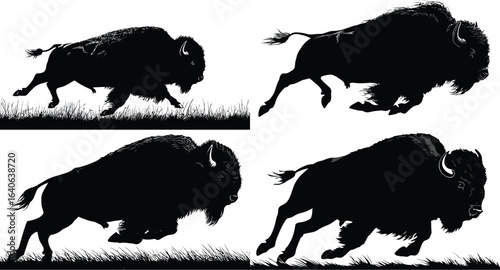 Running bison silhouette, set EPS