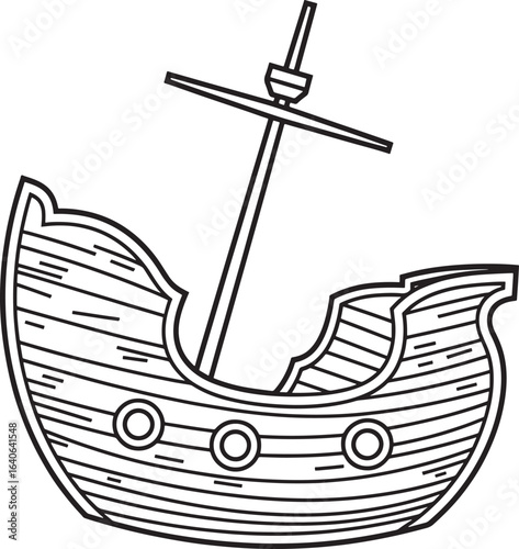 wooden sailing ship on wavy water silhouette line art illustration stock photos royalty free image premium quality