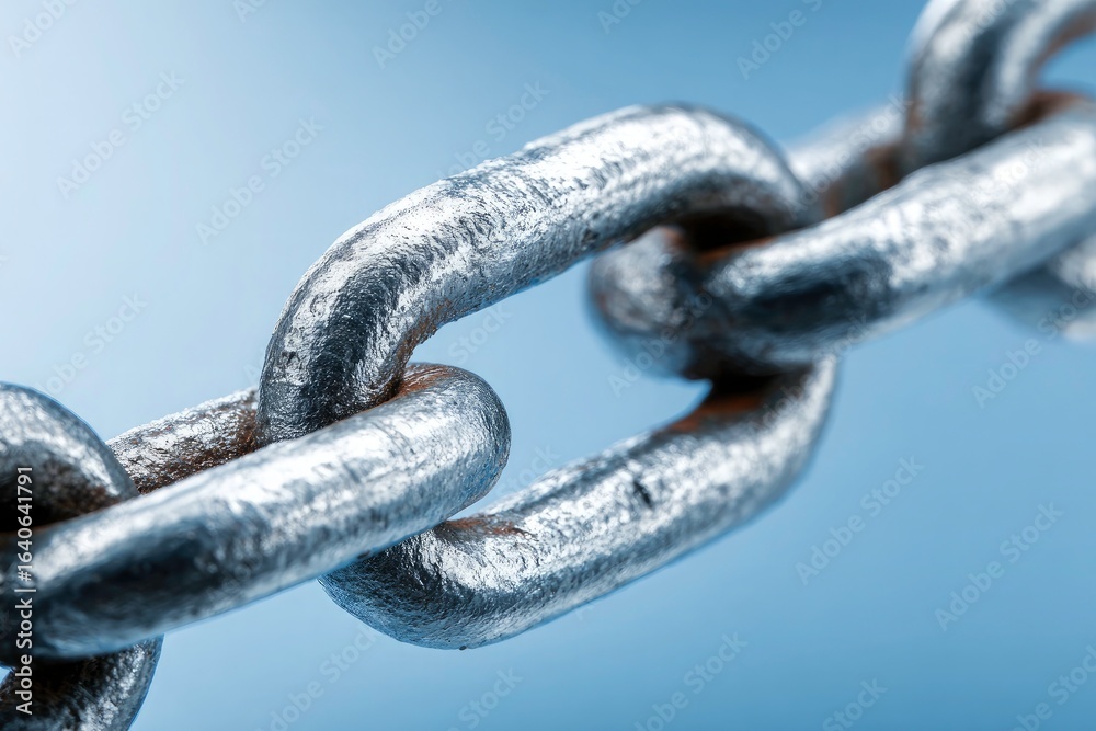 Fototapeta premium Closeup of a Metal Chain Link Against a Blue Background
