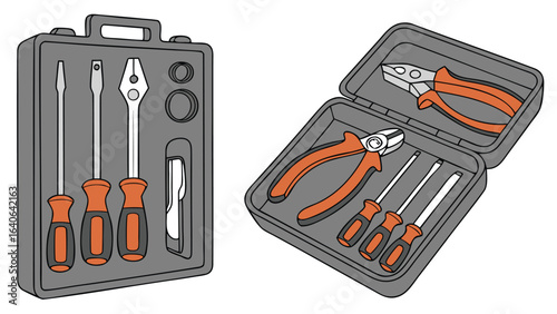 Illustration showing two toolboxes filled with screwdrivers and pliers on a white background