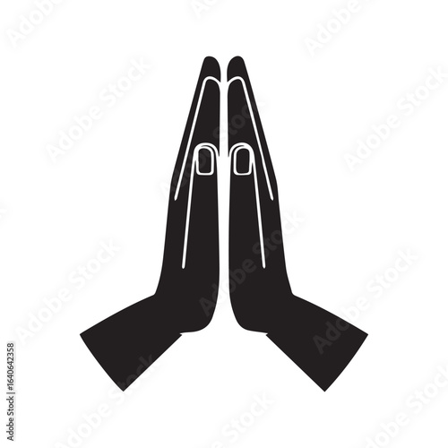 Praying hands silhouette icon, a symbol of prayer, faith, and namaste greeting.
