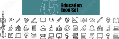 Education Icons set  vector illustrations of education-related symbols in a clean and modern style, perfectly suitable for educational materials, web design, and various graphic projects. 