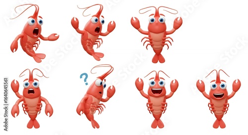 Cartoon shrimp characters set