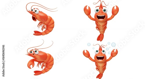 Cartoon shrimp poses
