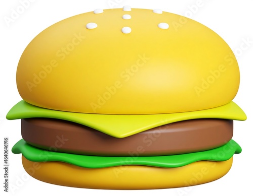 A cartoonish 3D rendering of a simple hamburger