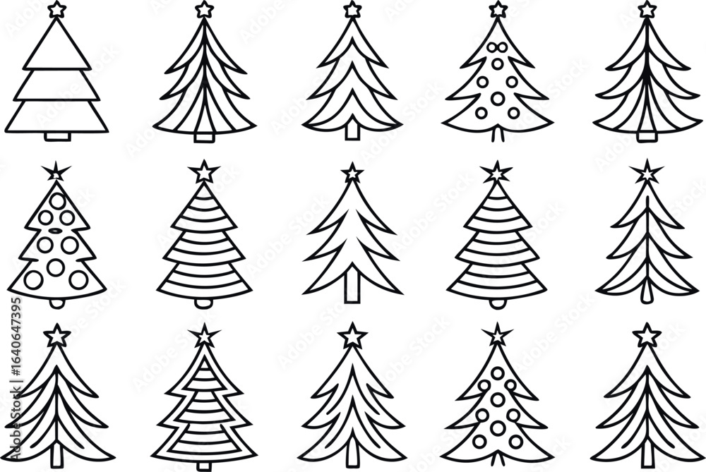 Obraz premium Collection of hand drawn christmas tree illustrations with various styles and decorations