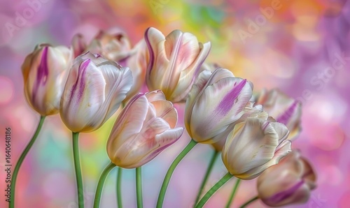 Pastel tulips against blurred background floral spring still life image