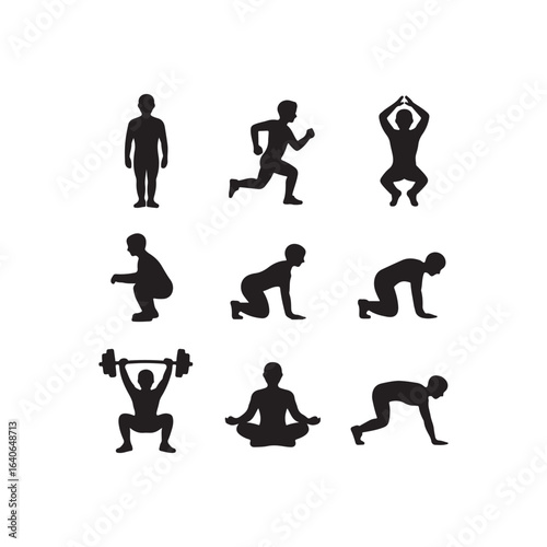 Collection of silhouettes depicting various fitness and exercise poses