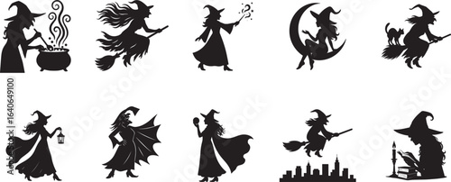 Set of Witch Silhouettes – Halloween Magic and Fantasy Elements