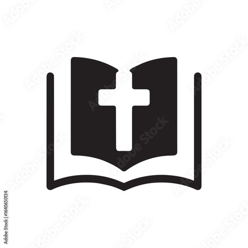 Holy Bible with Christian cross icon, a religious symbol of faith, scripture, and the gospel.
