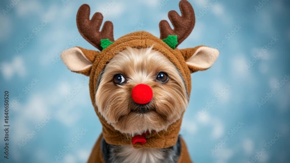 custom made wallpaper toronto digitalDog Portrait Wearing Reindeer Costume with Red Nose Close Up