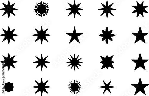 Black Star and Sparkle Icon Set