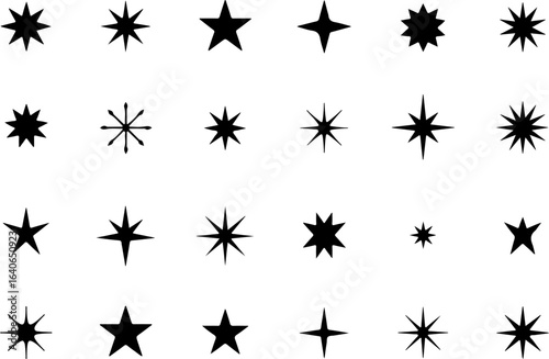 Black Star and Sparkle Icon Set
