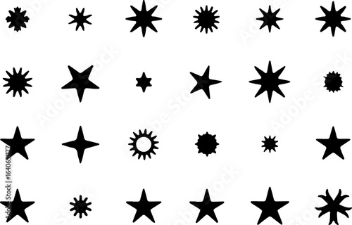 Black Star and Sparkle Icon Set