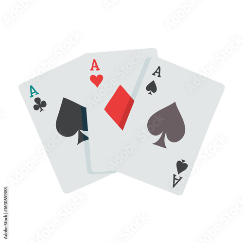 Four aces playing cards set. Poker hand winning combination. Casino gambling game concept. Vector illustration of spades, hearts, diamonds, and clubs card symbols. See Less
