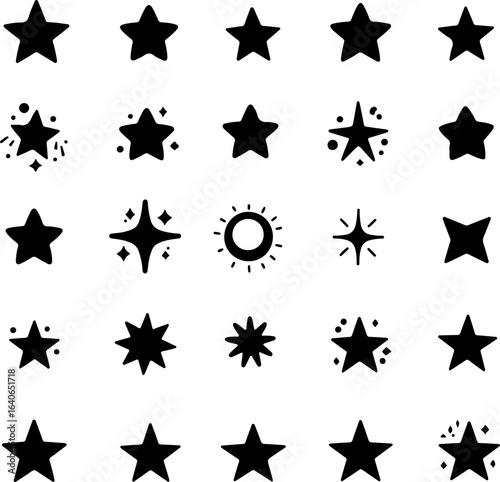 Black Star and Sparkle Icon Set