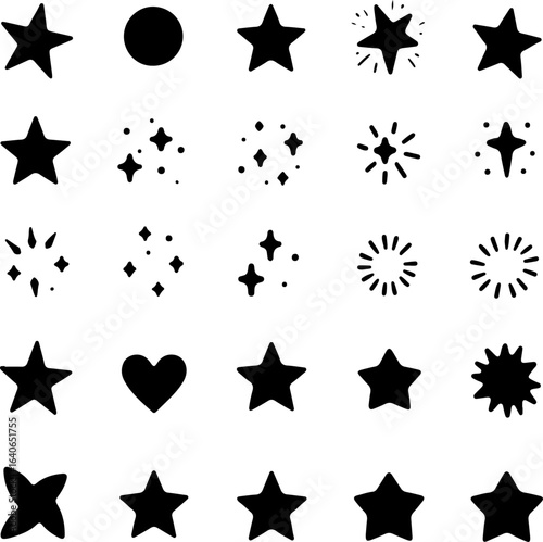 Black Star and Sparkle Icon Set