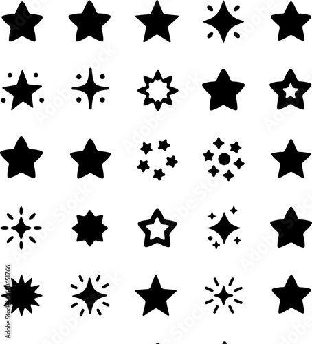 Black Star and Sparkle Icon Set