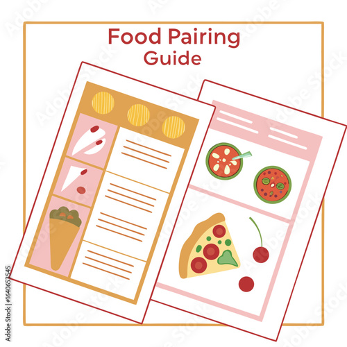 Illustrated food pairing guide featuring pizza cherries and other delicious combinations for culinary inspiration