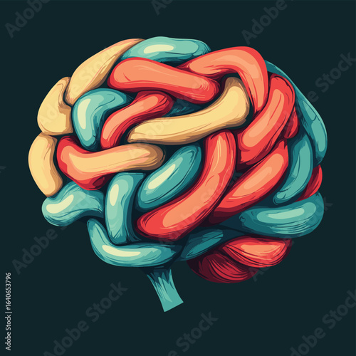untangling a brain knot, vector style simple color