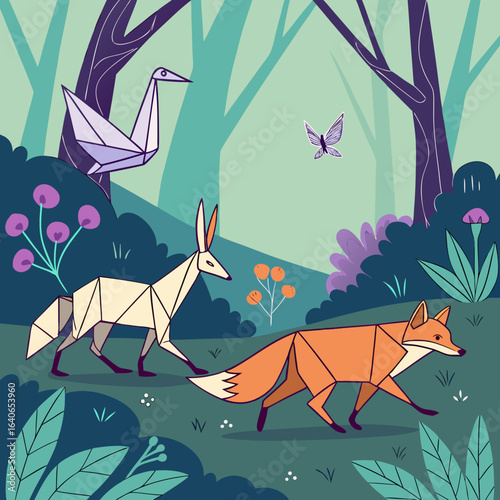 Origami Animal Forest Vector – Magical Paper Creatures