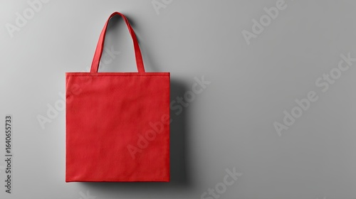 Red tote bag hanging on a gray wall