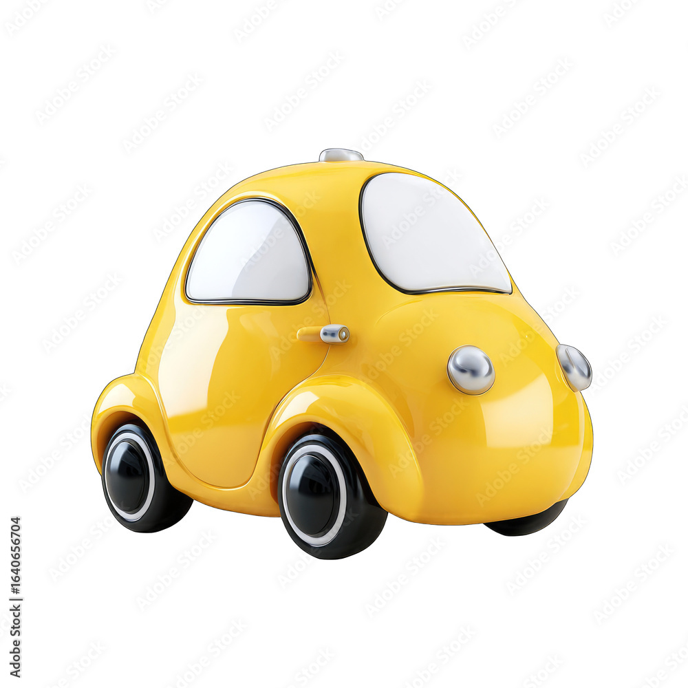 Obraz premium Yellow cartoon car, simple design, glossy finish