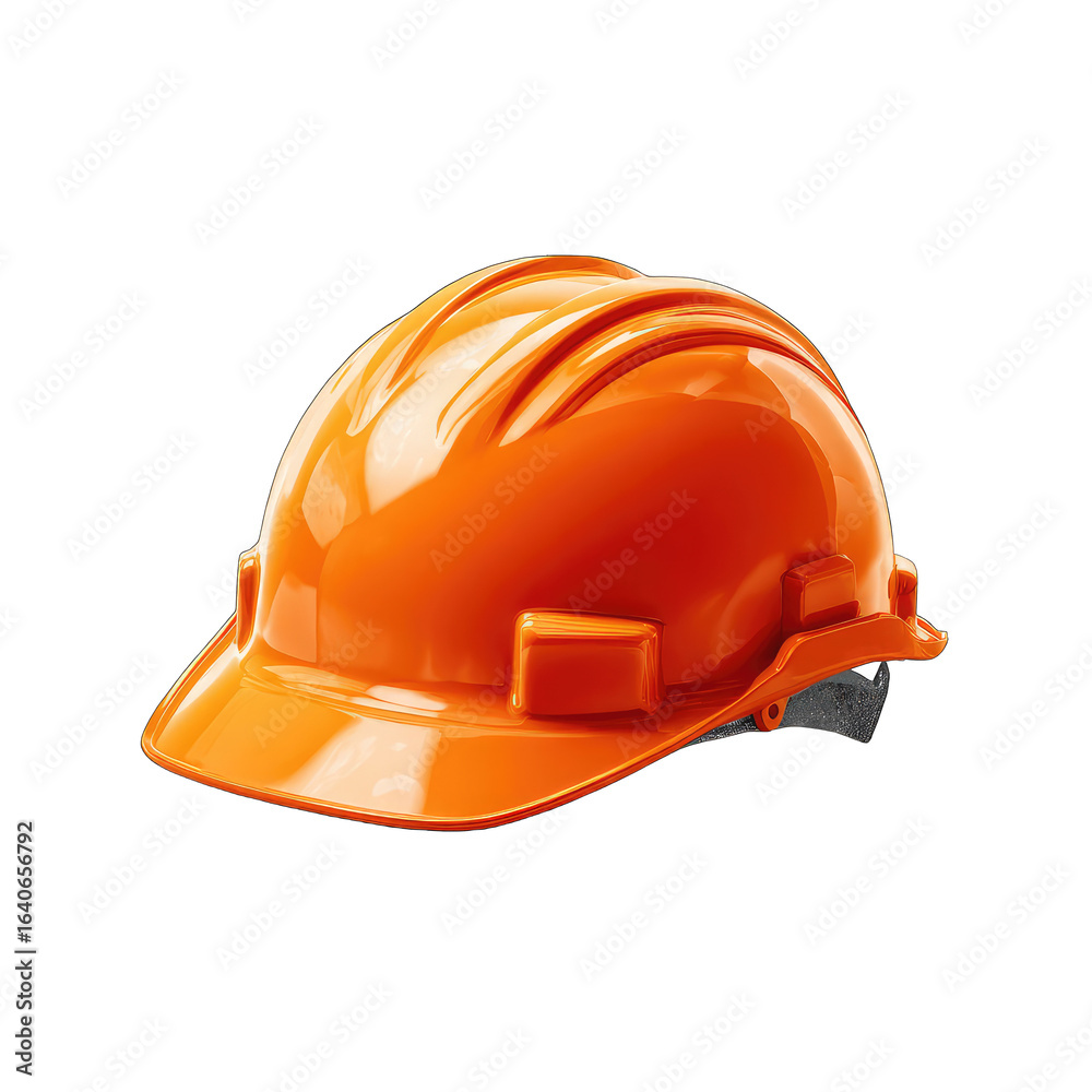 Fototapeta premium Bright orange safety helmet, glossy finish (1)