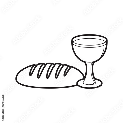 Holy Communion line icon. Bread and wine as a Christian symbol of the Eucharist and the Last Supper. Religious vector illustration.
