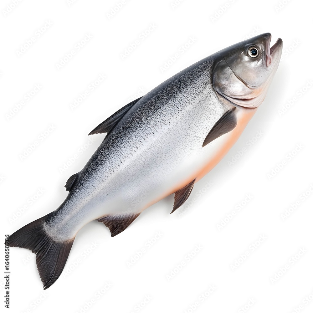 Obraz premium Fresh Whole Atlantic Salmon on White Background for Seafood and Culinary Use