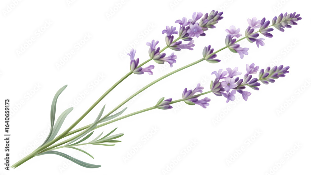 Fototapeta premium Sprigs of lavender with purple flowers isolated on transparent background